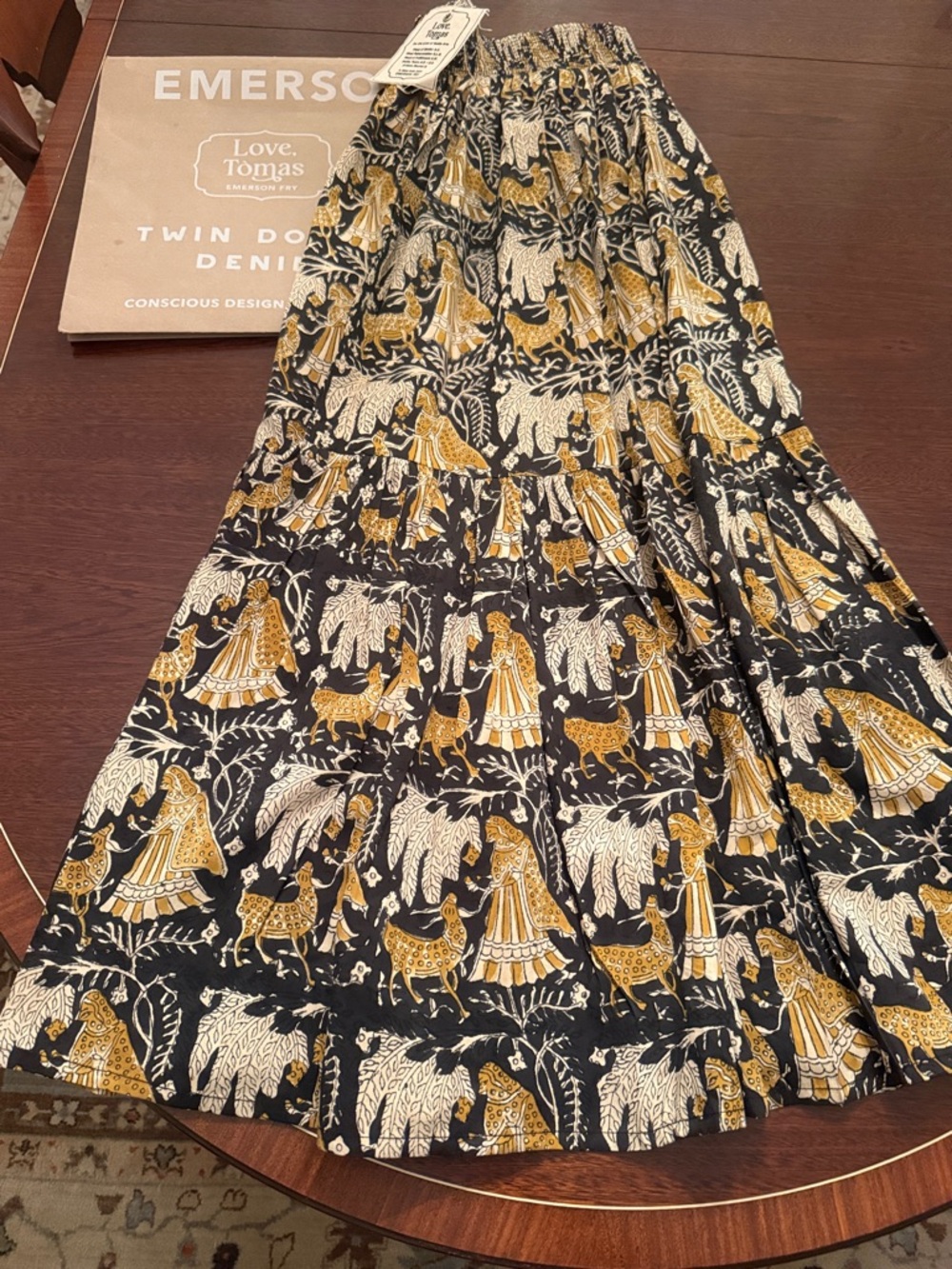 Emerson Fry Black, Mustard & Cream Printed Maxi Shirred Skirt Size XS/Small